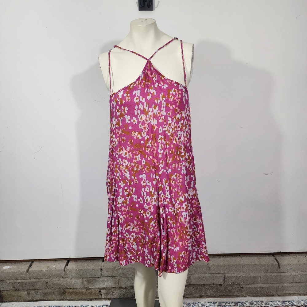 Anthropologie Pink Floral Mini Dress with Crisscross Straps - Picture 11 of 13